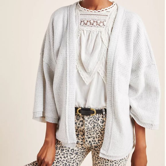 Maeve Sweaters - Maeve Lia Hacci Cardigan Sweater S grey open front waffle texture with raw edges